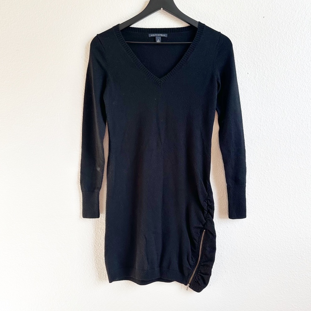 Banana Republic Black Merjno Wool Tunic Dress With Side Zipper Detail Size Small